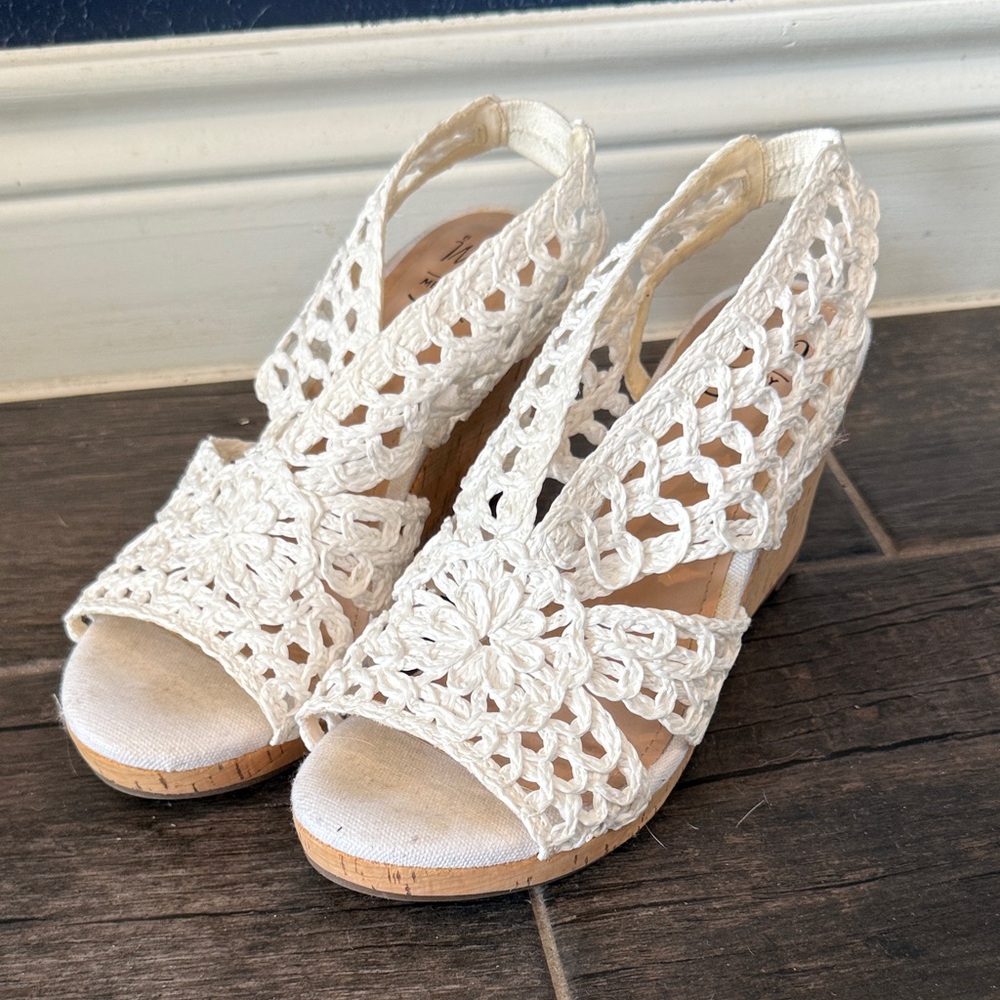 Impo White Crochet Wedge Sandals